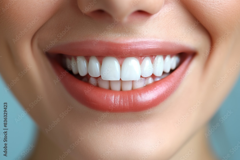 A close-up portrait of a young woman with a perfect white smile, showcasing dental health. A close-up portrait of a young woman with a perfect white smile, showcasing dental health.