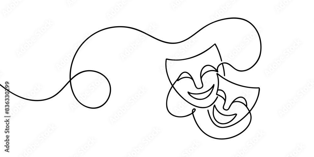 Obraz premium theater humor smile mask one line continuous line art