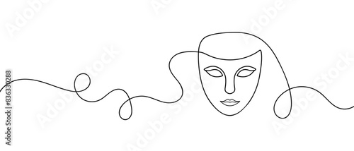 Theater mask one line continuous line art