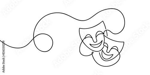 theater humor smile mask one line continuous line art
