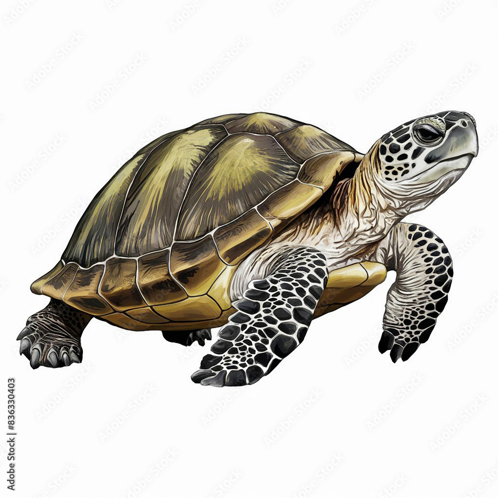 Fototapeta premium A Graceful Green tortoise animal turtle reptile illustration isolated on white background