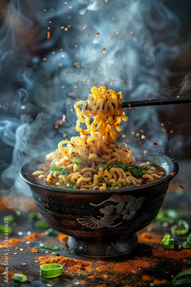Bring the steaming bowl of ramen noodles to life through a highresolution photograph that accentuates the vibrant colors and textures Bring the steaming bowl of ramen noodles to life through a highresolution photograph that accentuates the vibrant colors and textures