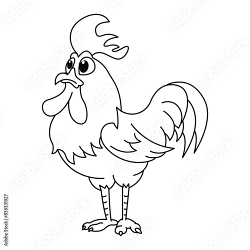 Funny rooster cartoon vector coloring page