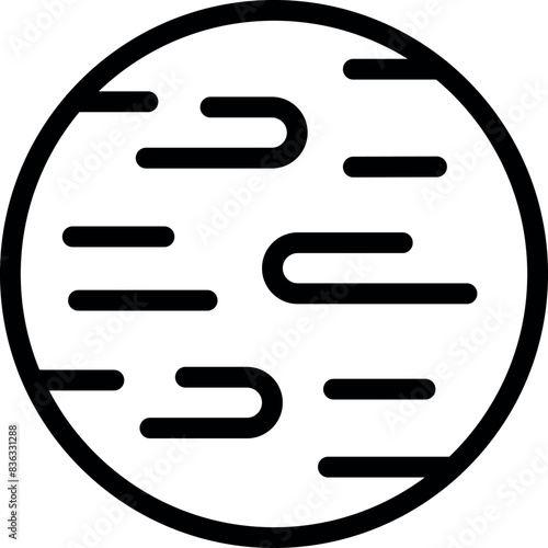 Minimalistic illustration of a circle with horizontal lines, resembling a stylized planet
