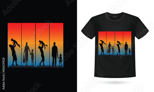 Father's day T- shirt and Father's Day poster or banner template and background. Greetings and presents for Father's Day in flat lay styling. Promotion and shopping template for love dad. Black