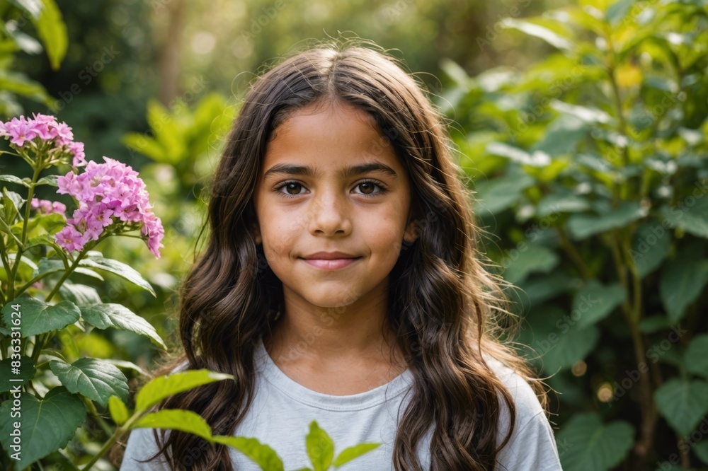 Portrait of a an hispanic girl in a garden Portrait of a an hispanic girl in a garden