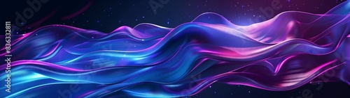 Abstract blue and purple liquid wavy shapes futuristic banner. Glowing retro waves vector background 