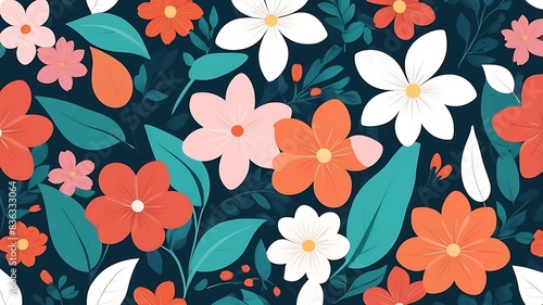 colorful abstract seamless background with flowers and leaf