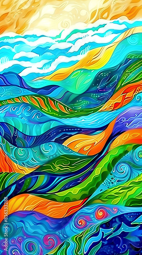 Abstract Colorful Ocean Waves Illustration photo