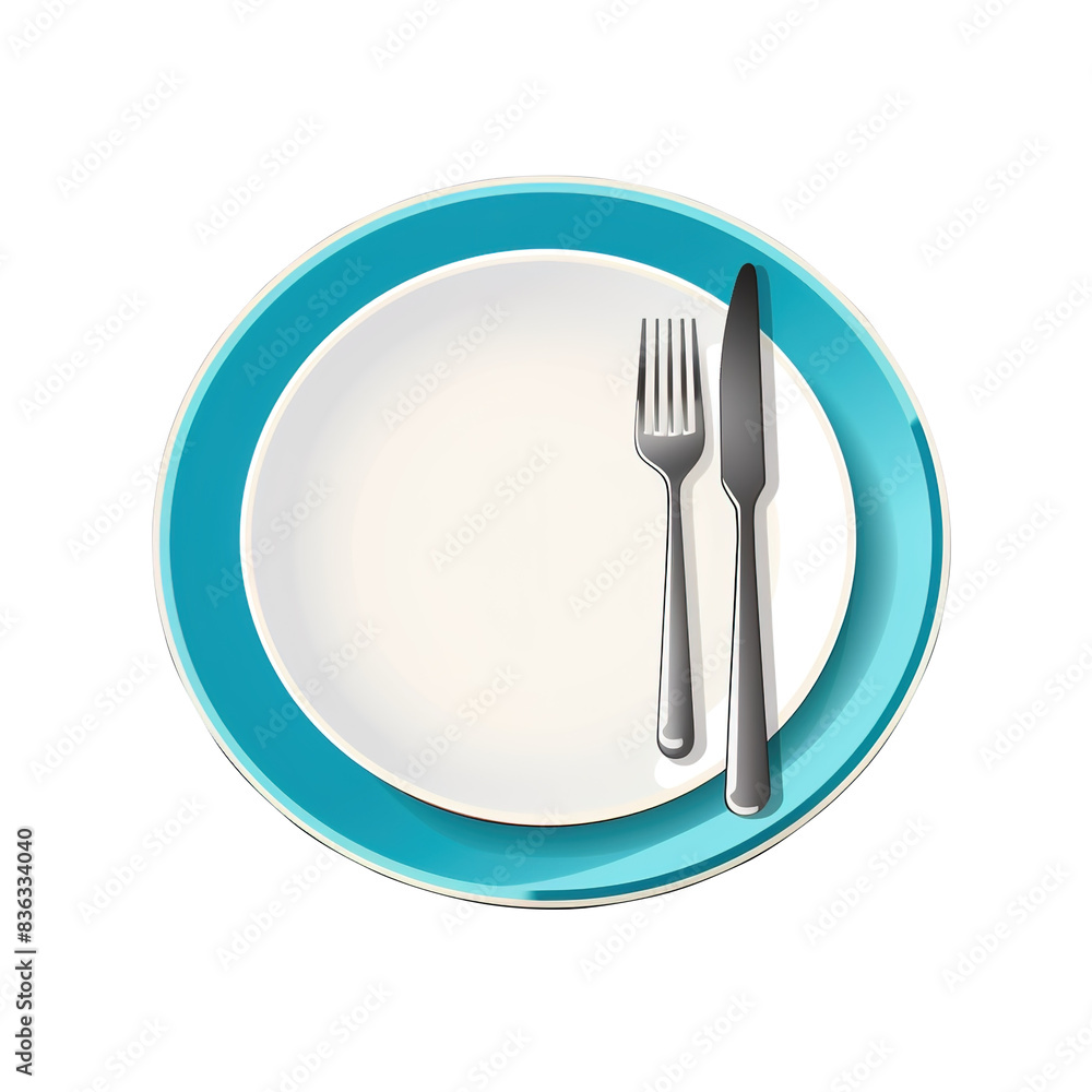 plate with fork and knife isolated on transparent background, clipping path, png, plate with fork and knife isolated on transparent background, clipping path, png,
