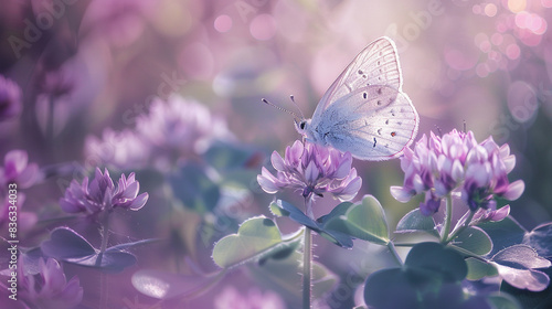 Beautiful wild flowers chamomile, purple wild peas, butterfly flower background design. © Sumena