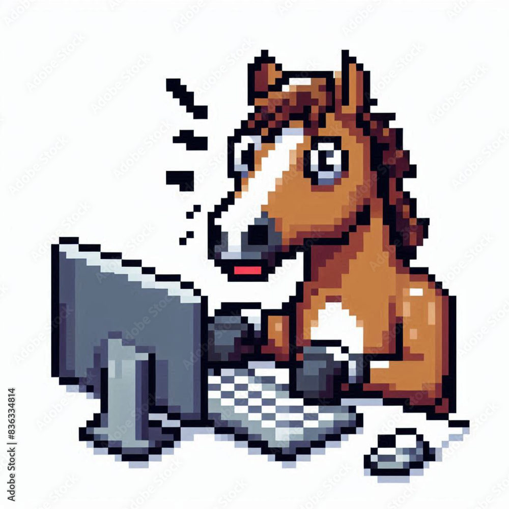 An icon of a horse typing on a computer An icon of a horse typing on a computer