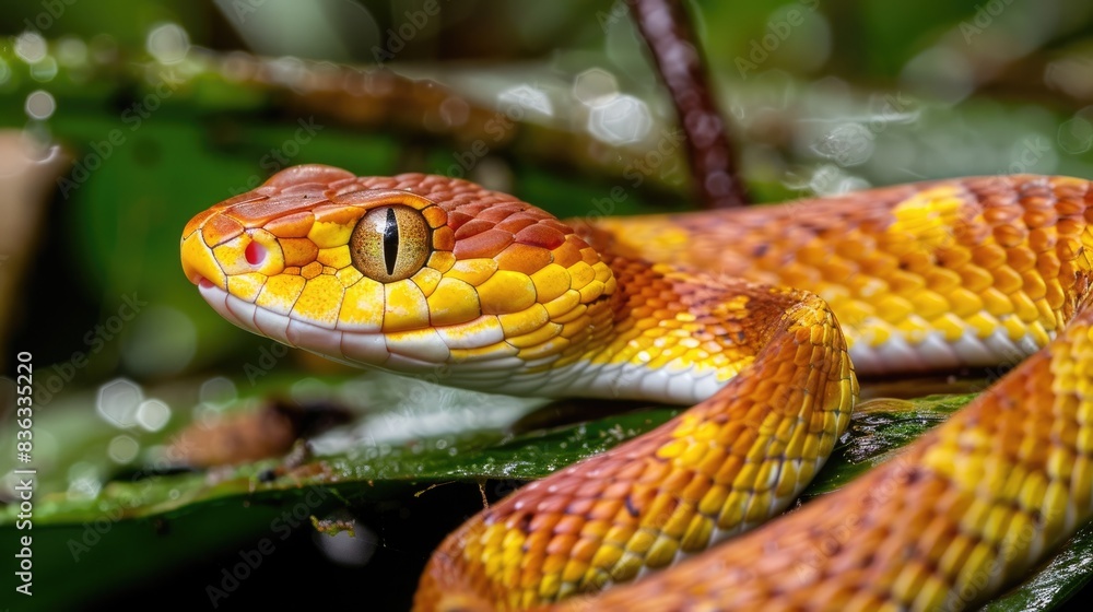 Obraz premium Ahaetulla prasina is a snake species found in Colubridae family and originating from southern Asia