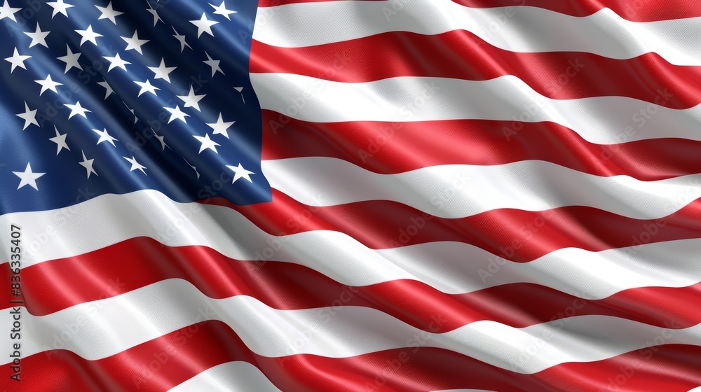 Waving USA flag in a vibrant 3D render, highlighting the details of the fabric and folds. Perfect for patriotic and national pride visuals Waving USA flag in a vibrant 3D render, highlighting the details of the fabric and folds. Perfect for patriotic and national pride visuals