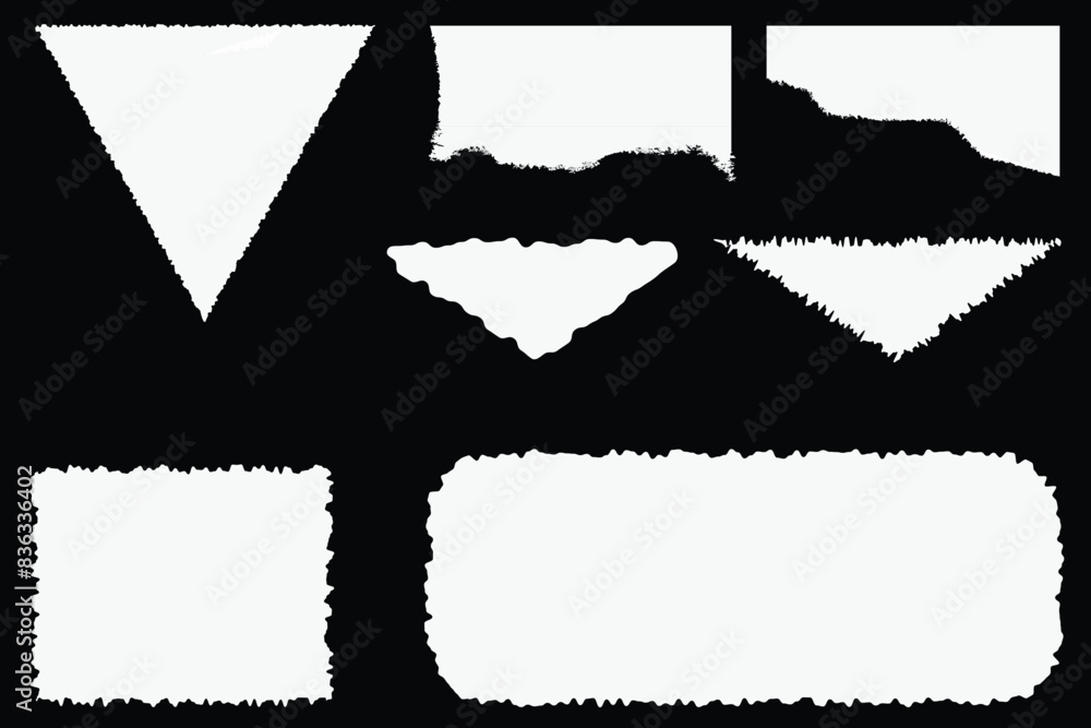 Pieces of torn note paper different shapes isolated background realistic vector illustration. torn paper frames with rough edges vector set. Eps10. Pieces of torn note paper different shapes isolated background realistic vector illustration. torn paper frames with rough edges vector set. Eps10.
