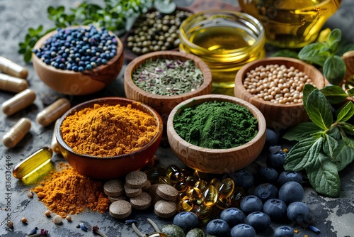 A table topped with bowls filled with different types of spices