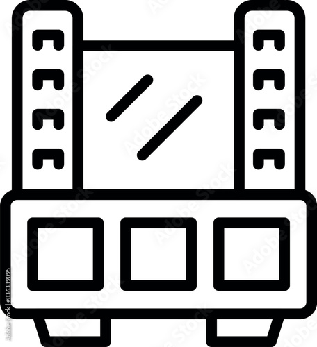 Black and white vector icon of a classic film strip projector suitable for various design uses