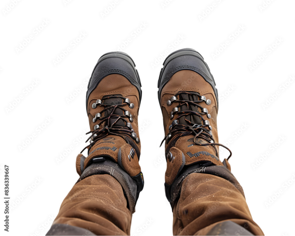 Pair of hiking boots on mud with transparent background Pair of hiking boots on mud with transparent background