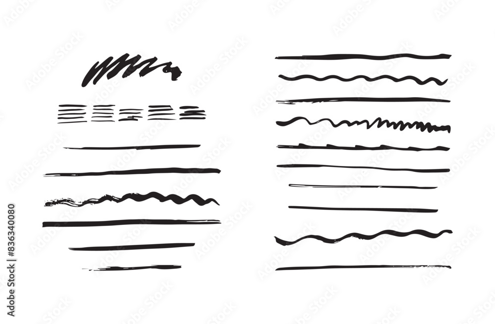 Vector set of brush strokes, texture for your design. Black ink designs. Element on a postcard. Collection of different brushes for design of cards, patterns in flat style. Vector set of brush strokes, texture for your design. Black ink designs. Element on a postcard. Collection of different brushes for design of cards, patterns in flat style.