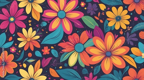 colorful abstract seamless background with flowers and leaf