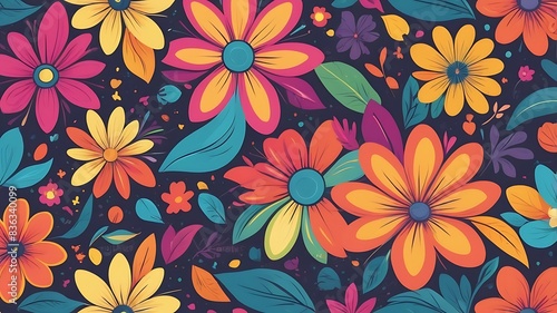 Wallpaper Mural colorful abstract seamless background with flowers and leaf Torontodigital.ca