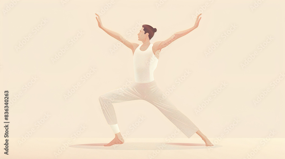 Man performing yoga in desaturated art style Man performing yoga in desaturated art style