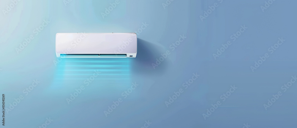 AC conditioner split unit on blue wall AC conditioner split unit on blue wall