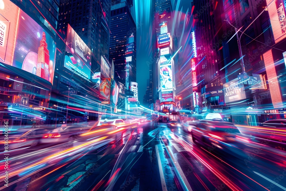 Cityscape Dynamic NeonLit Street with Hover Vehicles Cityscape Dynamic NeonLit Street with Hover Vehicles