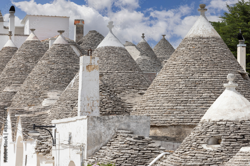 Trulli houses, traditional, unique Apulian dry stone hut with a conical roof, Alberobello, Italy