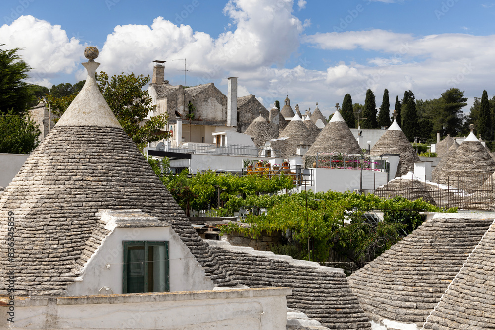 Trulli houses, traditional, unique Apulian dry stone hut with a conical roof, Alberobello, Italy