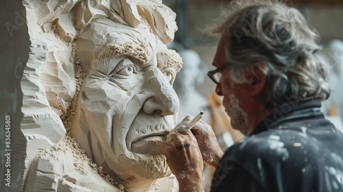 Sand sculptors working on their creations, detailed process shots, Artistic, Engaging, Photography, highlighting craftsmanship 8K , high-resolution, ultra HD,up32K HD photo