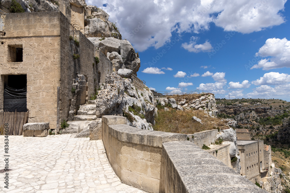 View of historic city carved in rock Sassi of Matera, Italy, Matera View of historic city carved in rock Sassi of Matera, Italy, Matera