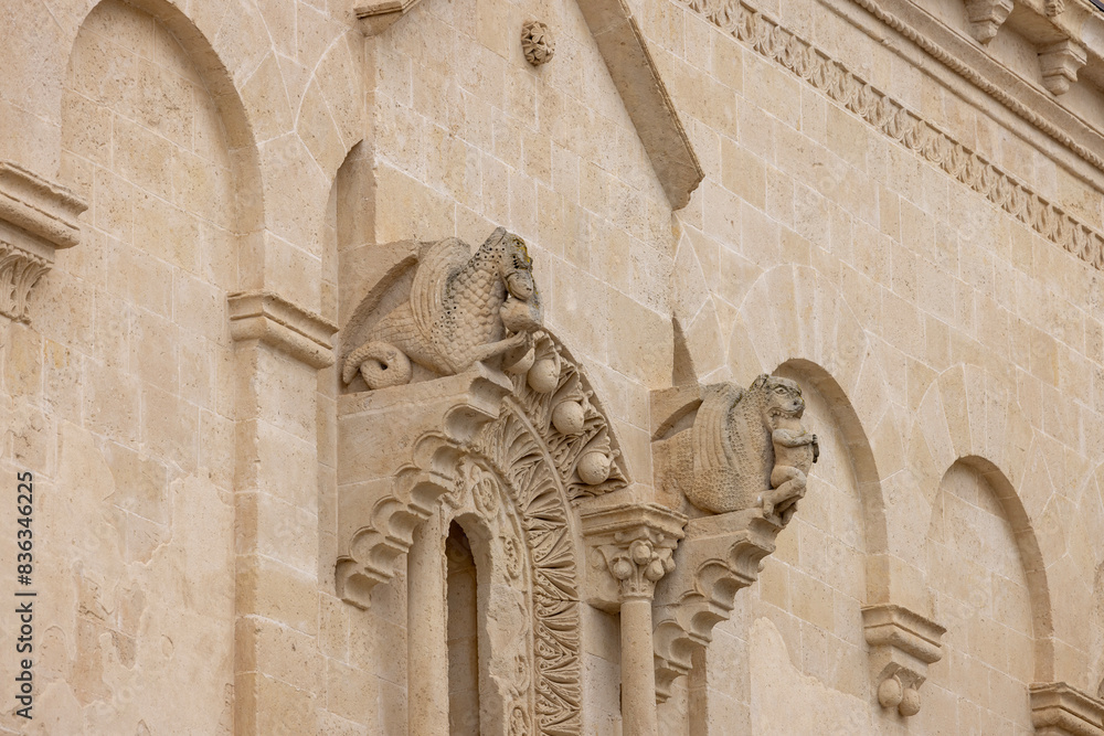 Facade of 13th century Matera Cathedral built in romanesque style, Matera, Italy