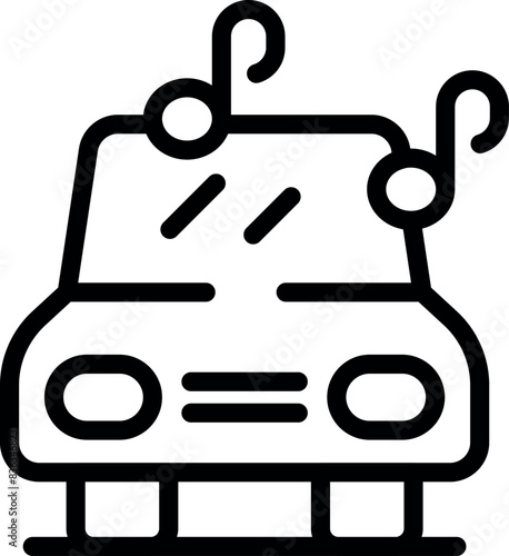 Simple black and white illustration of an electric vehicle with plugin connectors