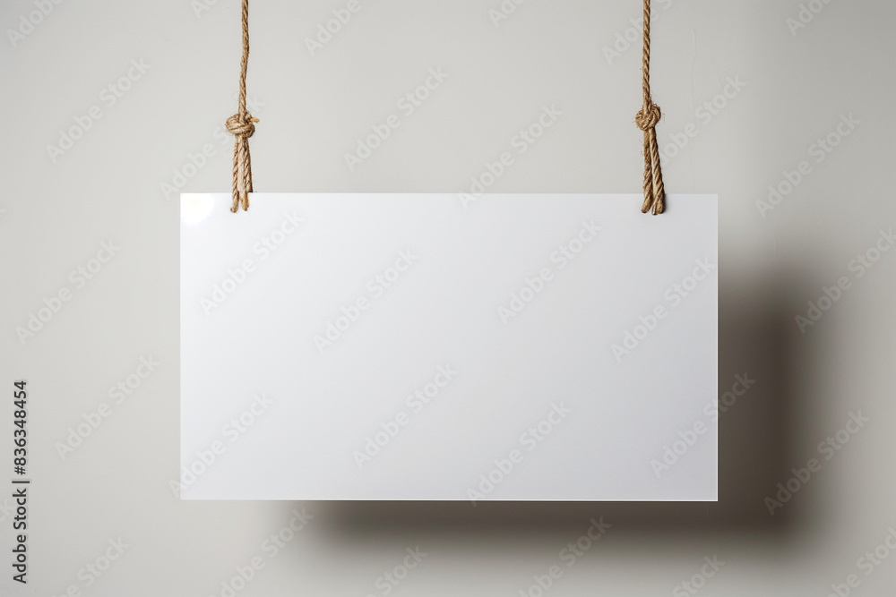 Blank white vinyl banner hanging with rope



