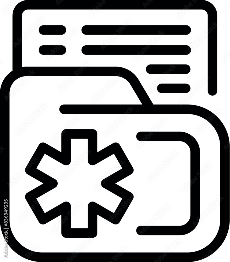 Black and white vector illustration of medical folder icon for