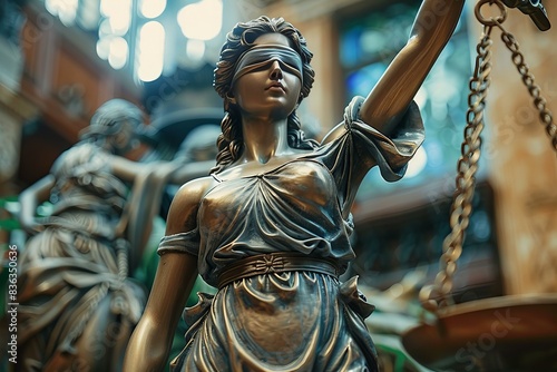 Lady justice with scales in courthouse photo