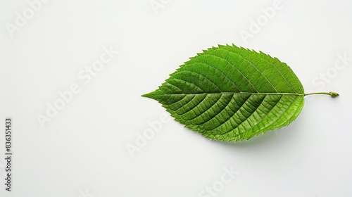 Serene Minimalism: Close-Up of Green Leaf Veins on White Background