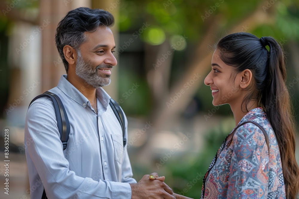 Two people shake hands outdoors during daytime Two people shake hands outdoors during daytime