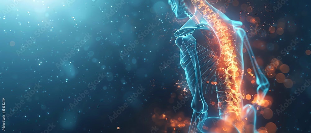 Detailed 3D rendered image of back pain, medical illustration Detailed 3D rendered image of back pain, medical illustration