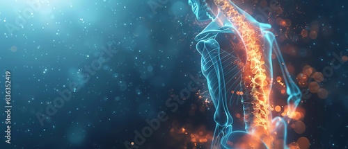 Detailed 3D rendered image of back pain, medical illustration photo