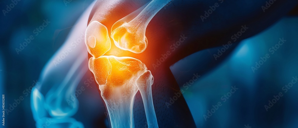 Detailed closeup xray imaging of man s painful knee, medical illustration Detailed closeup xray imaging of man s painful knee, medical illustration