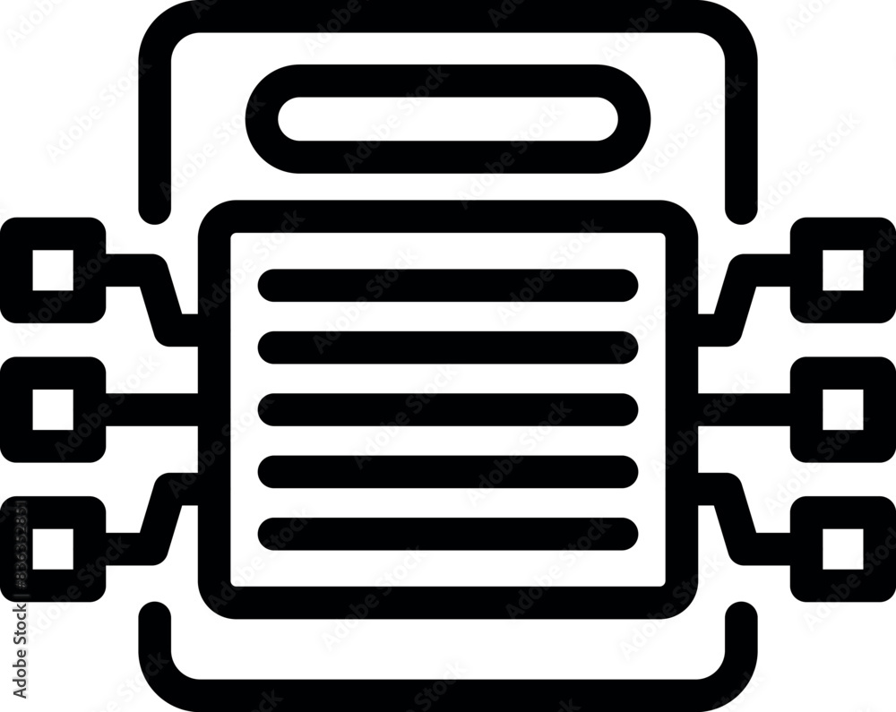Black and white line art icon for pcb with connection ports Black and white line art icon for pcb with connection ports