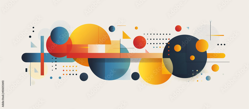Obraz premium Geometric abstraction background. Abstract horizonatal banner. 80's graphic design style. Digital artwork raster bitmap. 