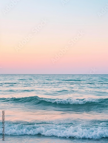 Tranquil Seascape with Pastel Sunset Sky          Peaceful Ocean View with Copy Space for Text  Serene Water Surface  Calm Waves at Dusk