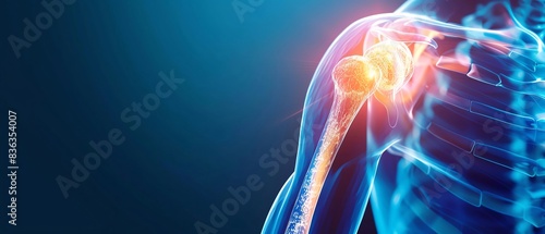 Detailed shoulder pain visible in xray imaging, medical illustration