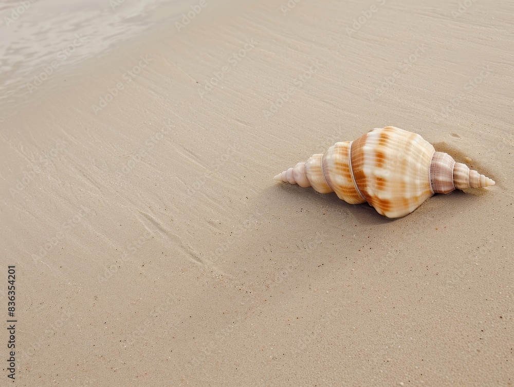 Serene Minimalism: Single Shell on Smooth Sandy Beach Serene Minimalism: Single Shell on Smooth Sandy Beach