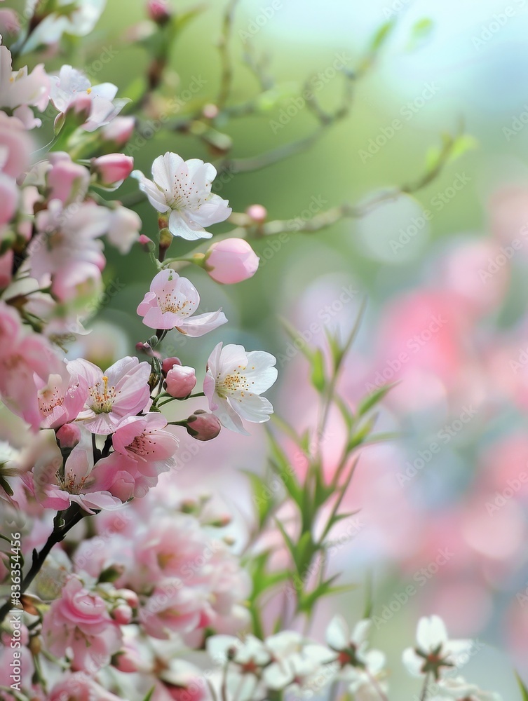 Serene Spring Blossoms in Soft Focus with Ample Copyspace for Text - Detailed Shot of Fresh Blooming Flowers Serene Spring Blossoms in Soft Focus with Ample Copyspace for Text - Detailed Shot of Fresh Blooming Flowers