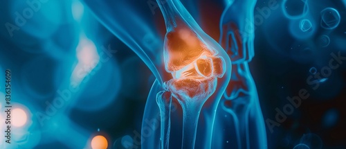 Enhanced closeup of man s knee pain in xray, diagnostic imaging