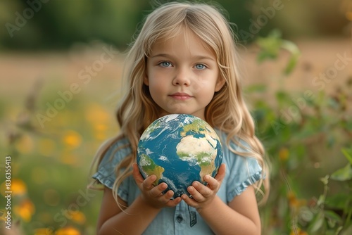 Girl holding small globe in hands